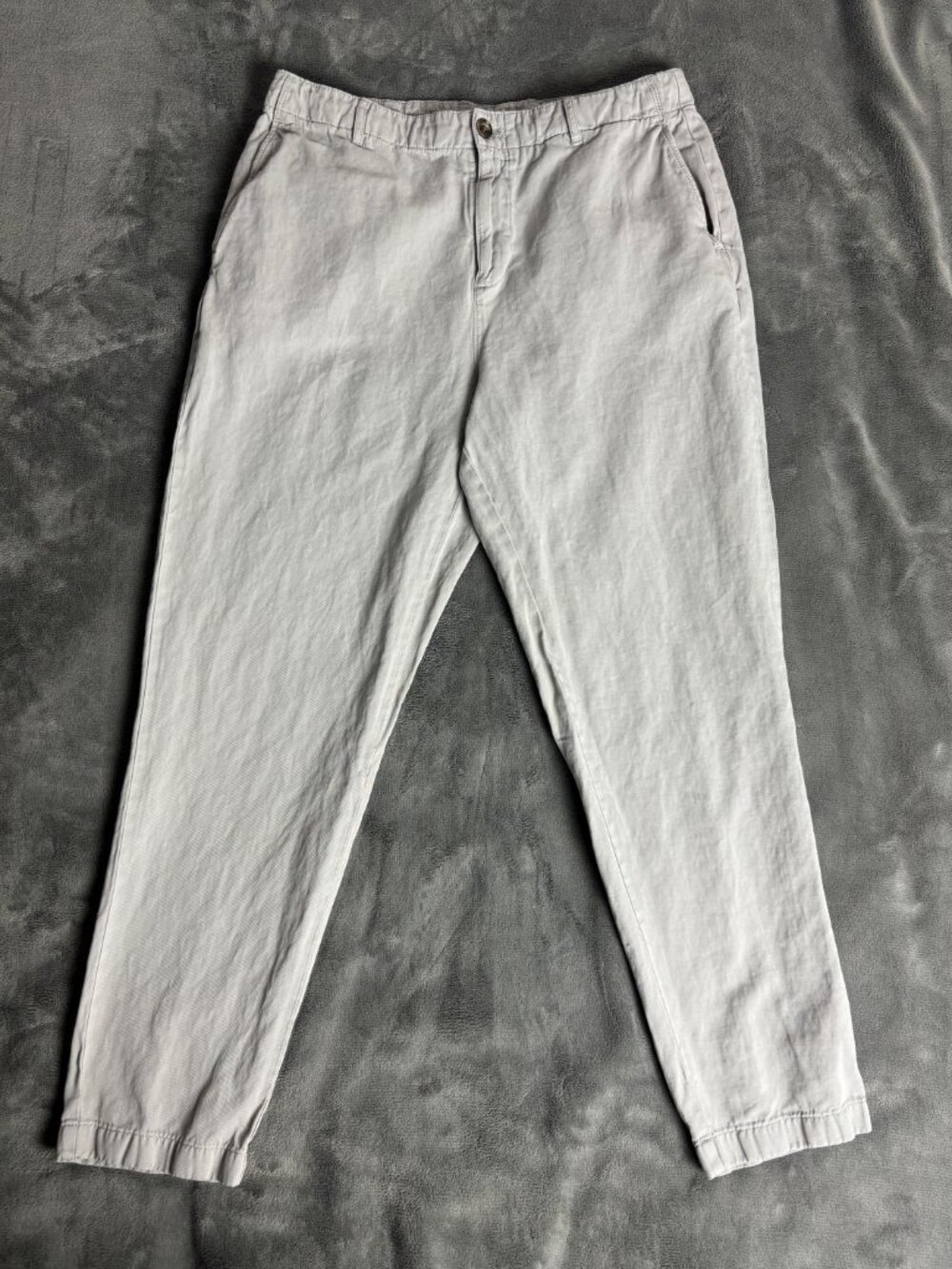 Reiss Mens Linen Blend Chino Pants 32 Gray Tapered Casual Minimalist Trousers